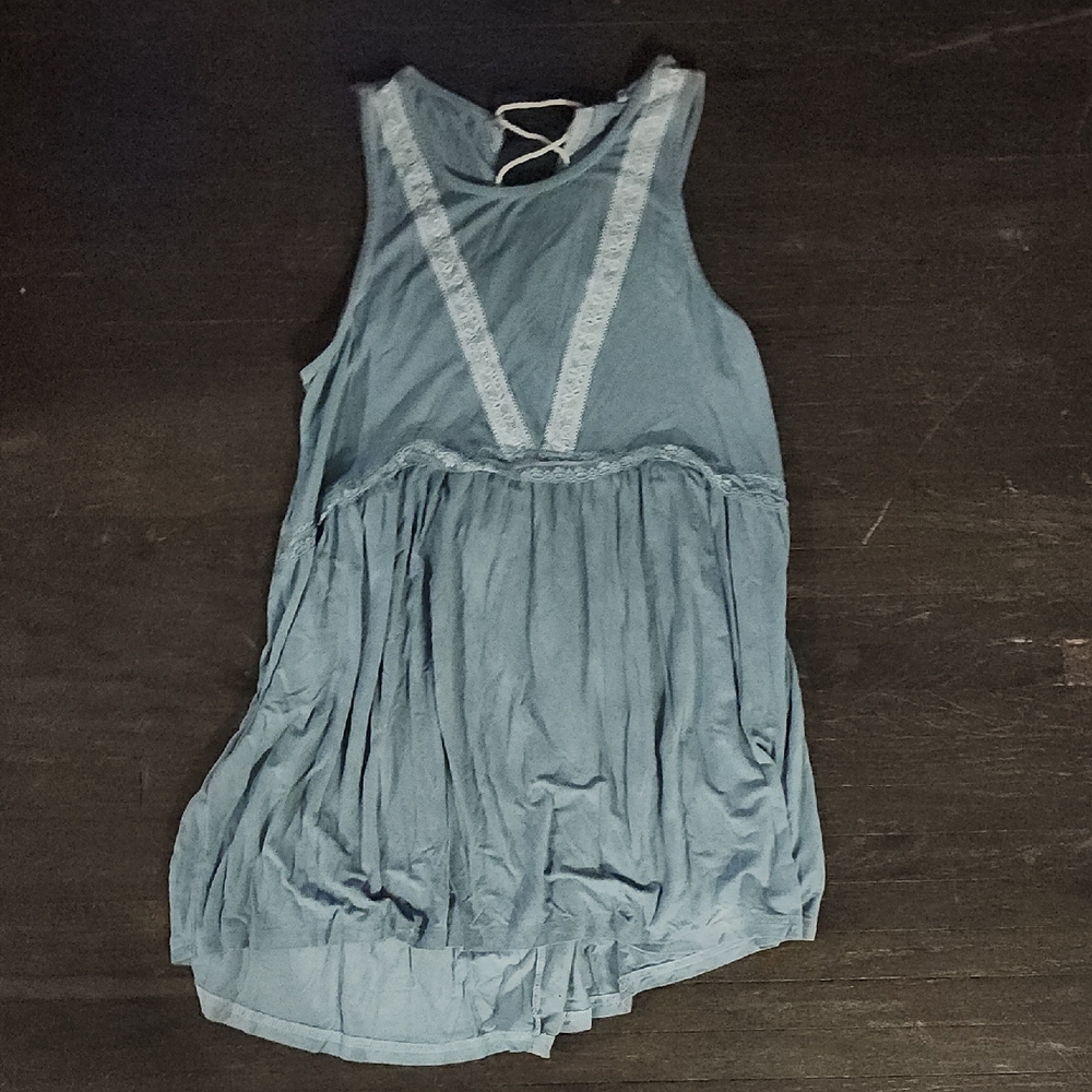 POL Blue Sleeveless Dress with Lace Detail